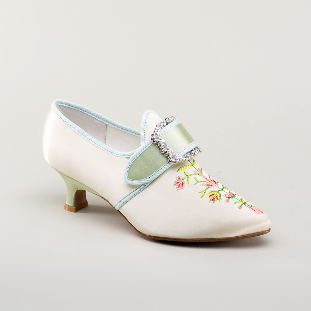 Primrose 18th Century Shoes (Ivory/Celadon Green)