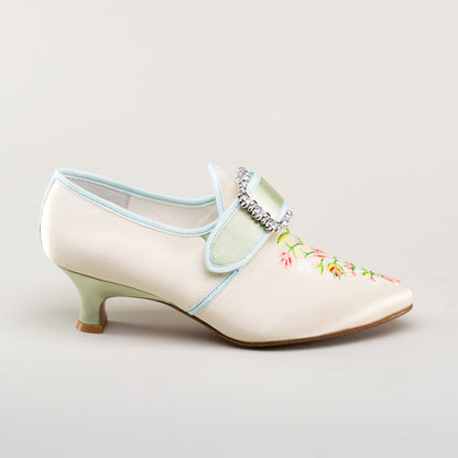Primrose 18th Century Shoes (Ivory/Celadon Green)