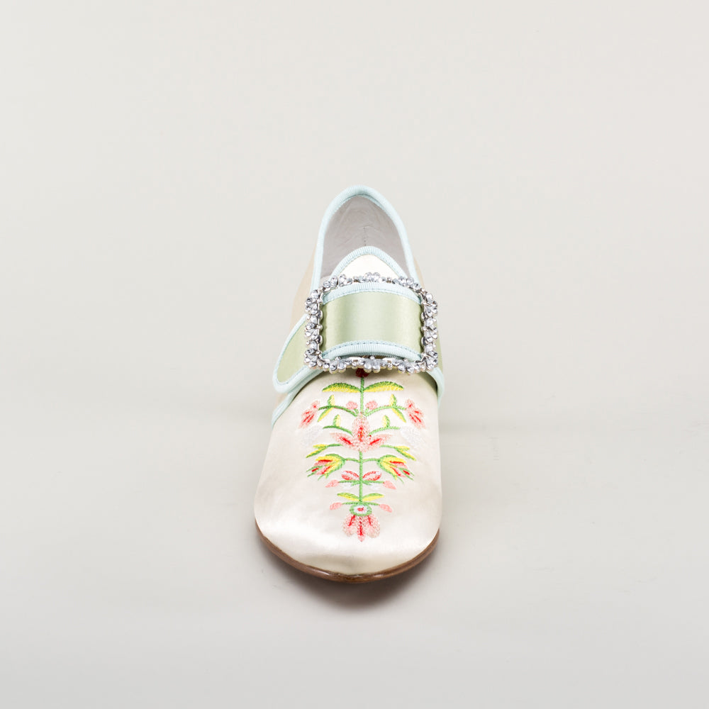 Primrose 18th Century Shoes (Ivory/Celadon Green)