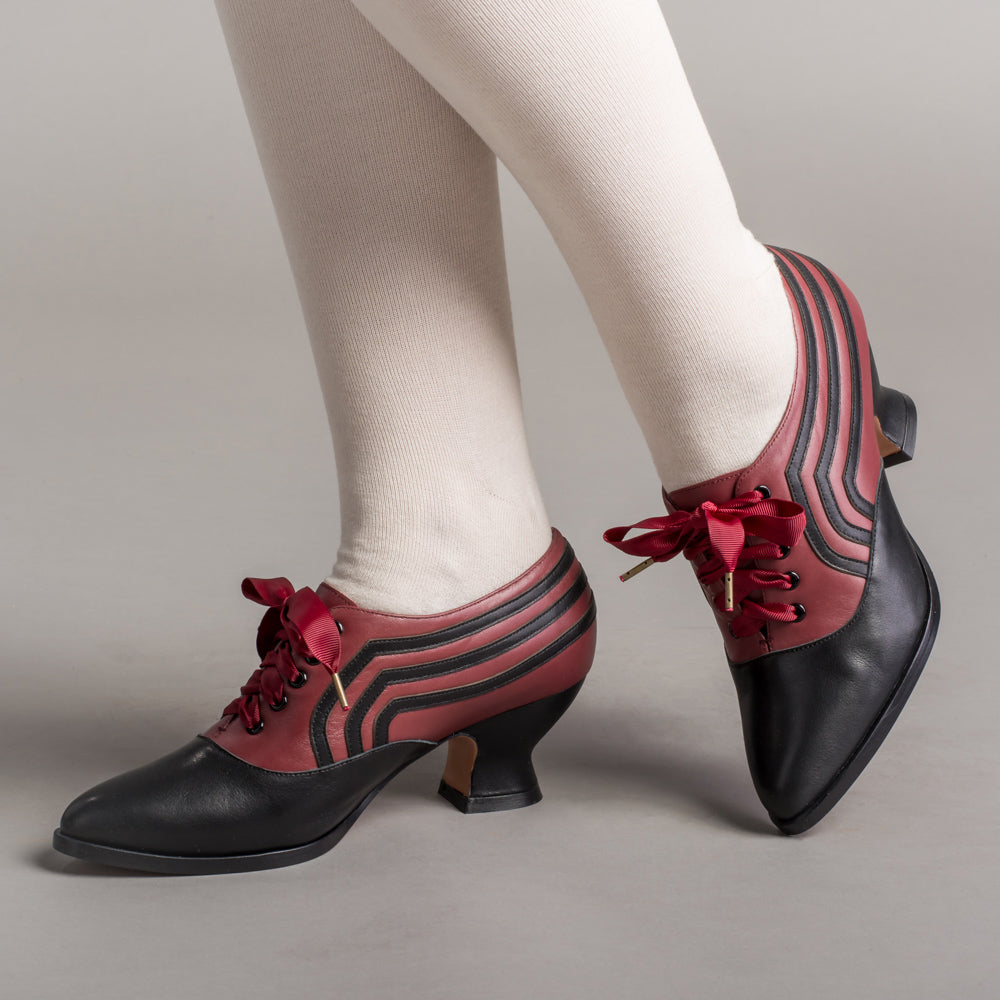 Bernadette Edwardian Oxfords (Burgundy/Black)