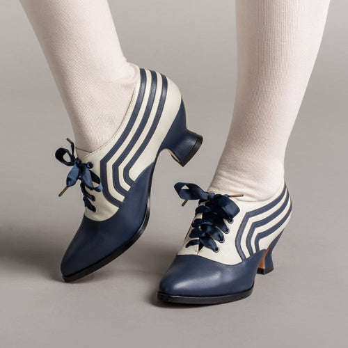 Bernadette Edwardian Oxfords Wide (Navy/Ivory)