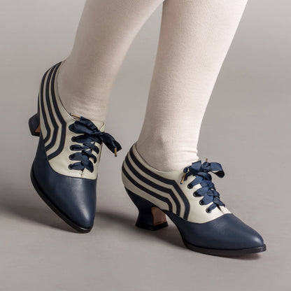 Bernadette Edwardian Oxfords Wide (Navy/Ivory)
