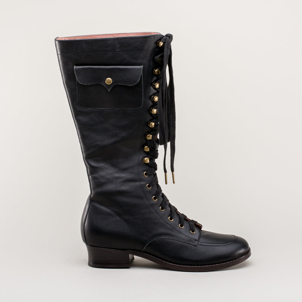 Bessie Vintage Aviator Boots (Black)