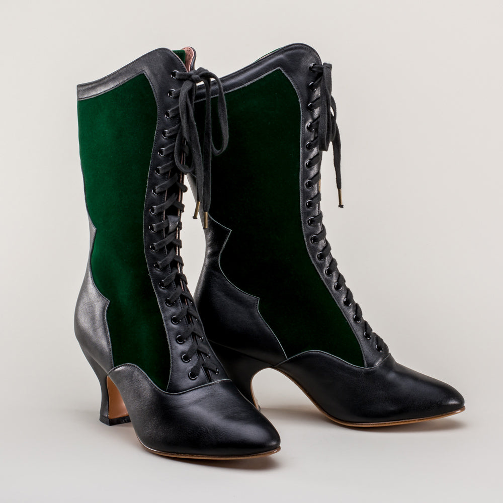 Camille Edwardian Boots (Black/Green)