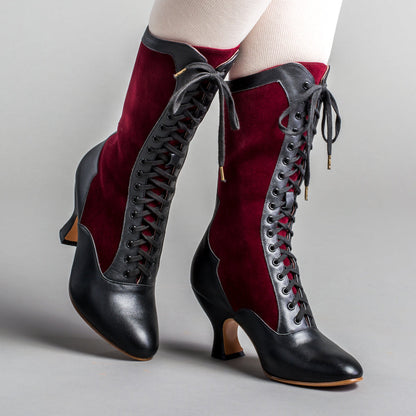 Camille Edwardian Boots (Burgundy/Black)