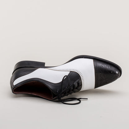 Gladys Vintage Cap Toe Oxfords (Black/White)