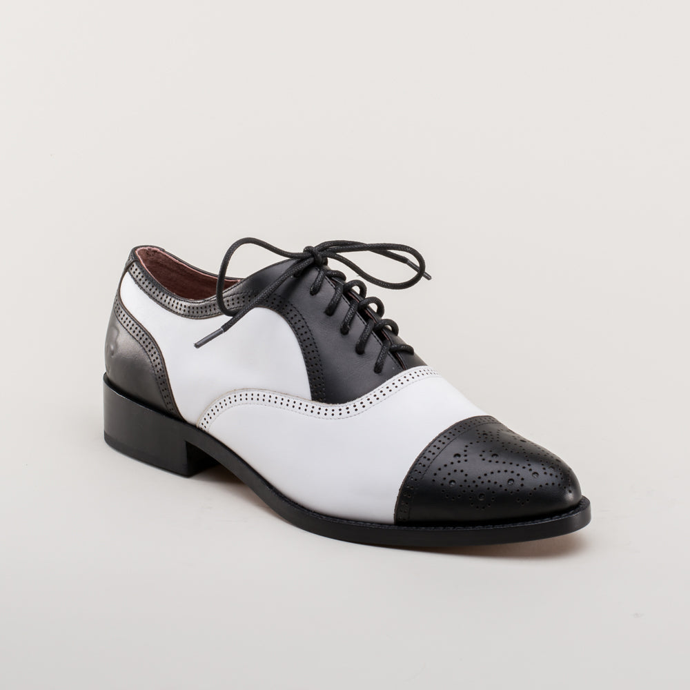 Gladys Vintage Cap Toe Oxfords (Black/White)
