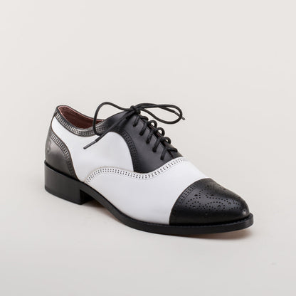Gladys Vintage Cap Toe Oxfords (Black/White)