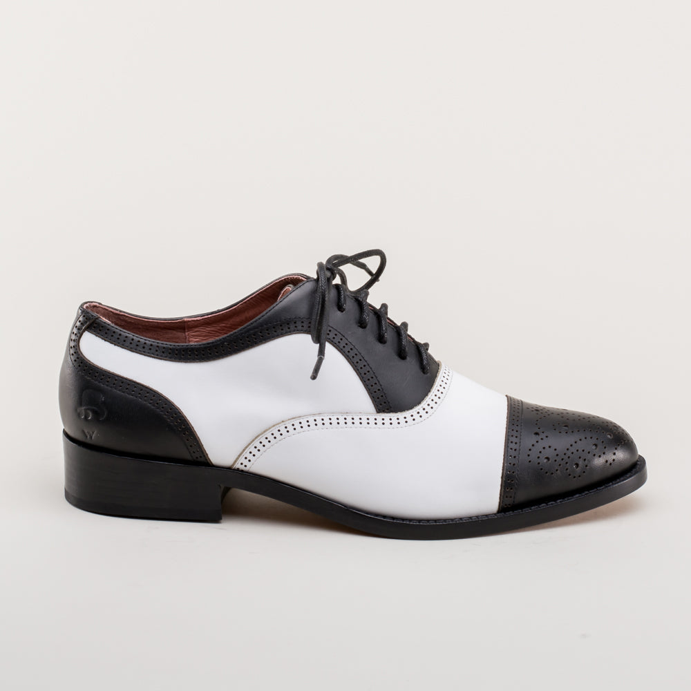 Gladys Vintage Cap Toe Oxfords (Black/White)