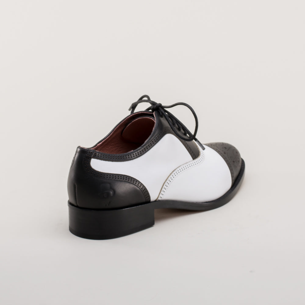 Gladys Vintage Cap Toe Oxfords (Black/White)