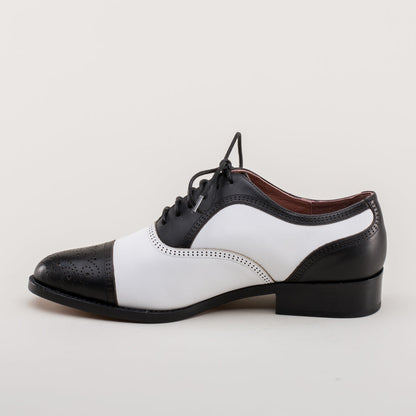 Gladys Vintage Cap Toe Oxfords (Black/White)