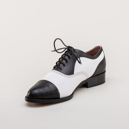 Gladys Vintage Cap Toe Oxfords (Black/White)