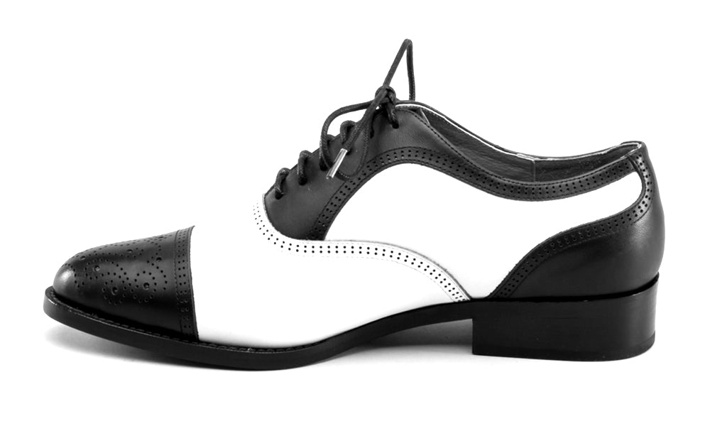 Gladys Vintage Cap Toe Oxfords (Black/White)