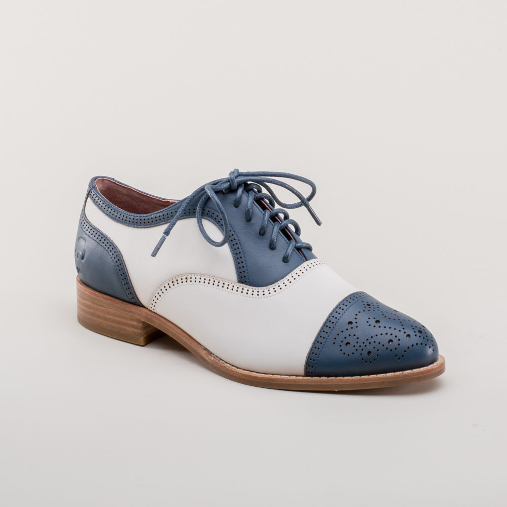 Gladys Vintage Cap Toe Oxfords (Blue/White)