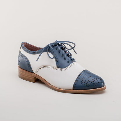 Gladys Vintage Cap Toe Oxfords (Blue/White)