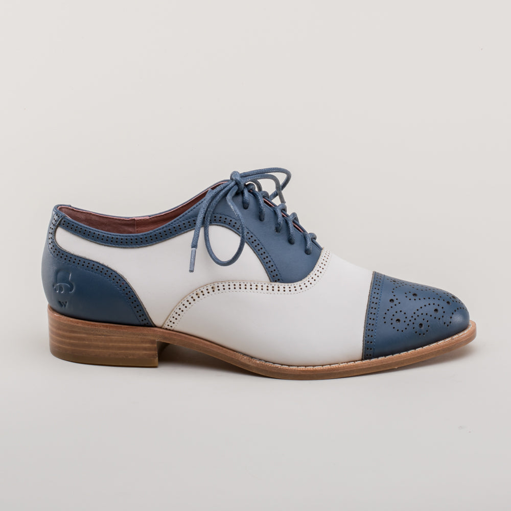 Gladys Vintage Cap Toe Oxfords (Blue/White)
