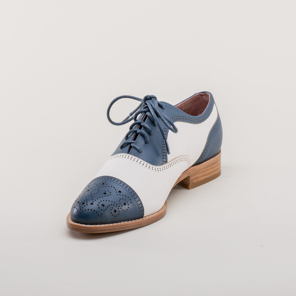 Gladys Vintage Cap Toe Oxfords (Blue/White)
