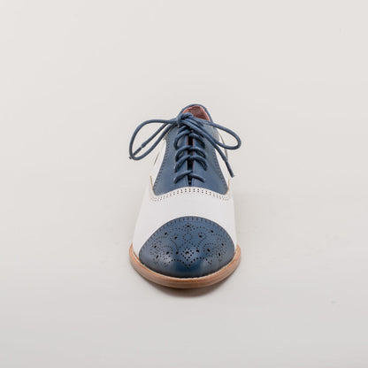 Gladys Vintage Cap Toe Oxfords (Blue/White)