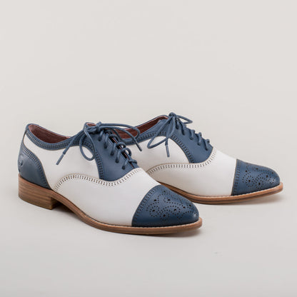 Gladys Vintage Cap Toe Oxfords (Blue/White)
