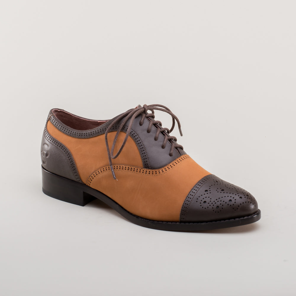 Gladys Vintage Cap Toe Oxfords (Brown/Cognac)