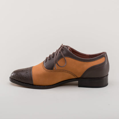 Gladys Vintage Cap Toe Oxfords (Brown/Cognac)