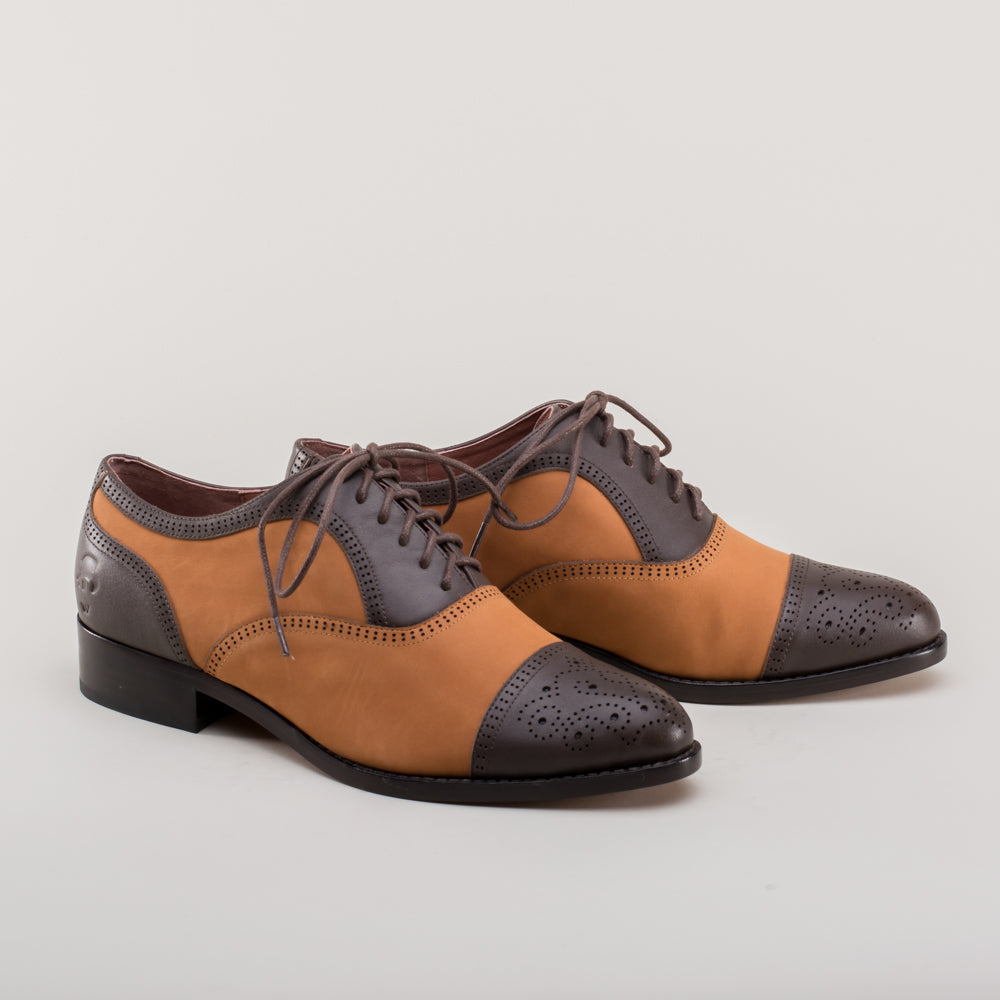 Gladys Vintage Cap Toe Oxfords (Brown/Cognac)