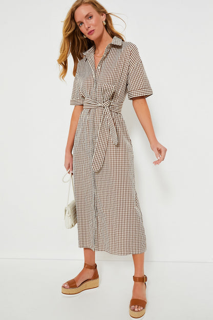 Brown Gingham Seersucker Zacara Dress