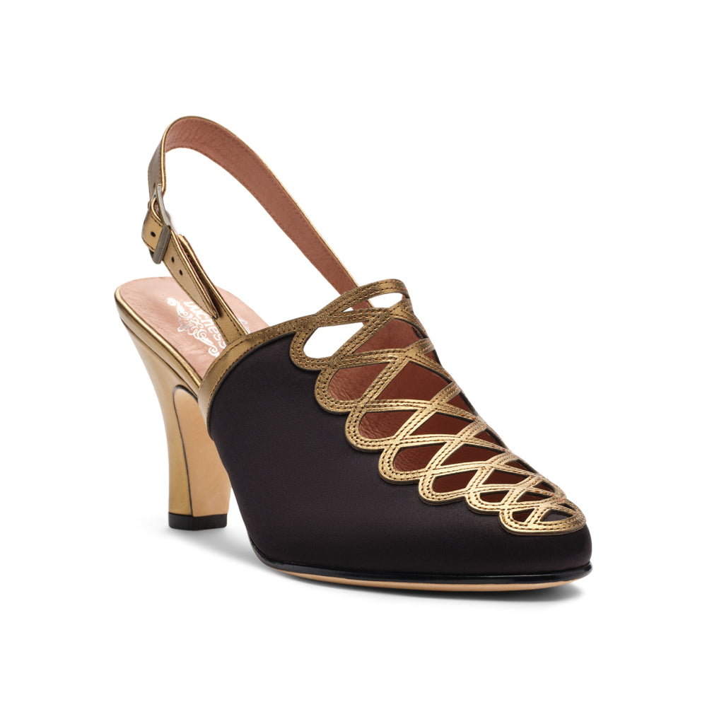 Hedy Vintage Slingbacks (Black/Gold)