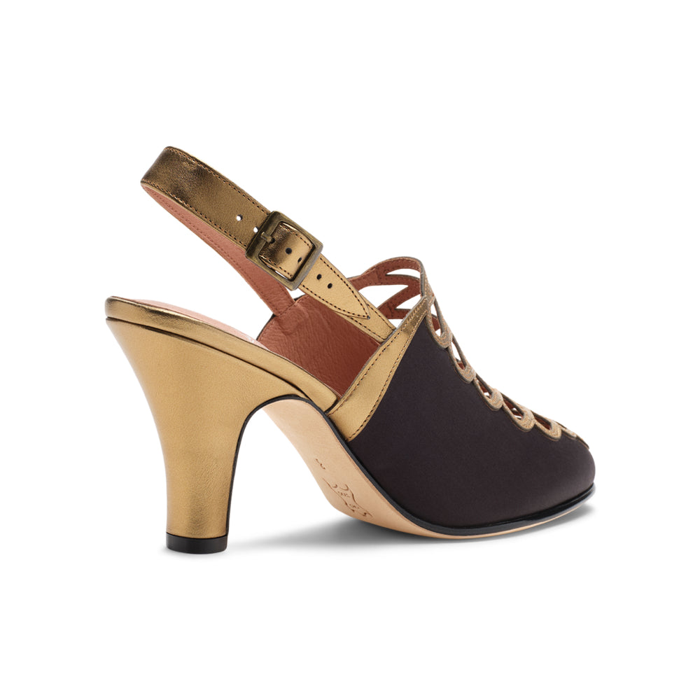 Hedy Vintage Slingbacks (Black/Gold)