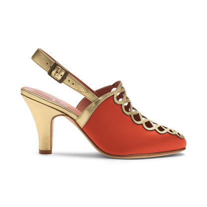 Hedy Vintage Slingbacks (Vermilion/Gold)