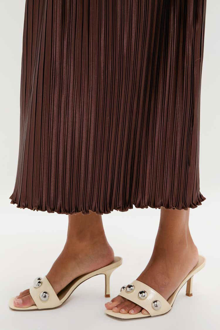 Brown Pleated Chloe Maxi Dress