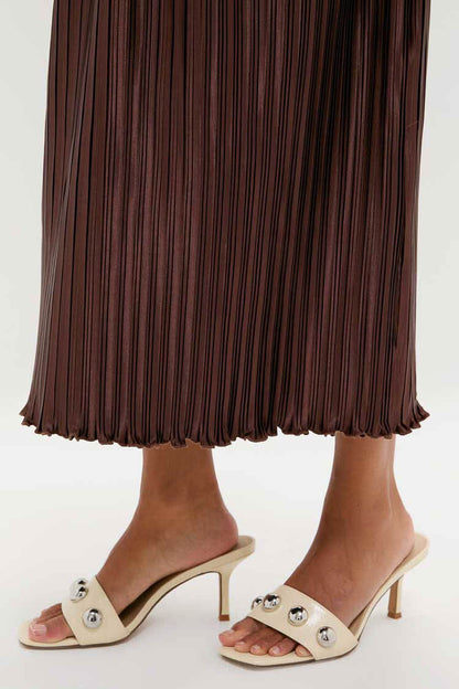 Brown Pleated Chloe Maxi Dress