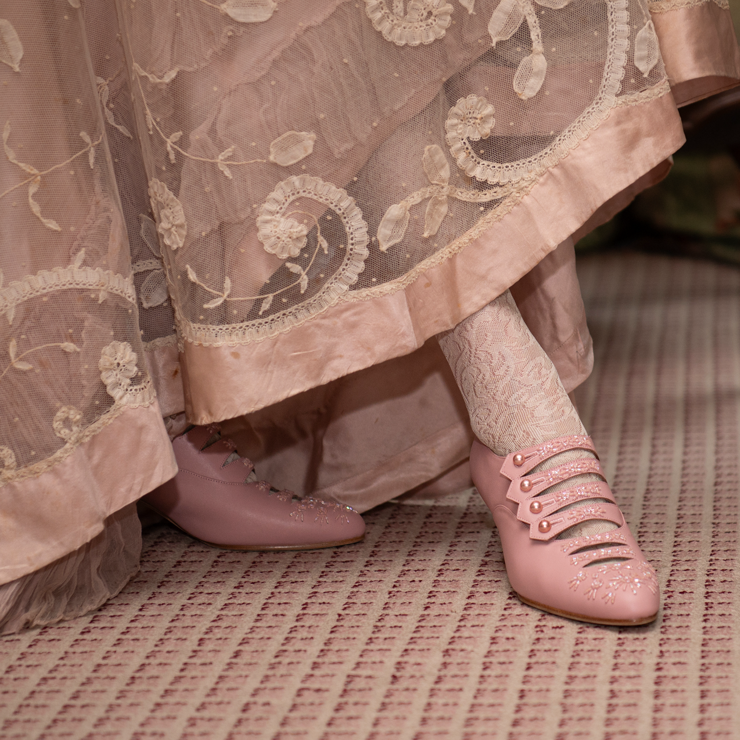 PRE-ORDER Savoy Beaded Edwardian Shoes Wide (Pink)