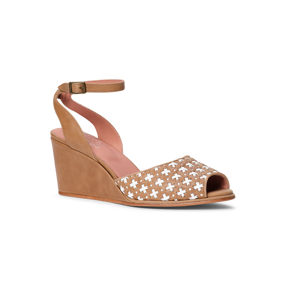 PRE-ORDER Judy 1940s Wedges (Tan/Ivory)