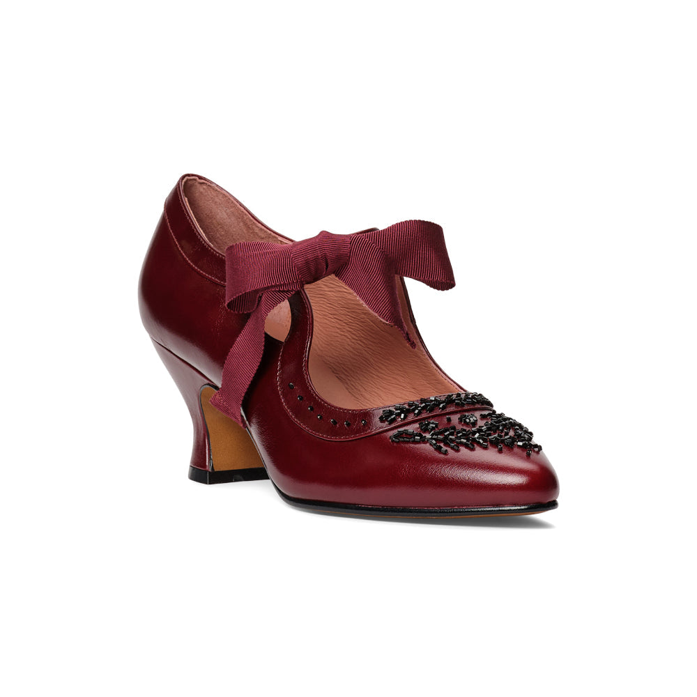 PRE-ORDER Laurel Beaded Edwardian Shoes Wide (Burgundy/Black)