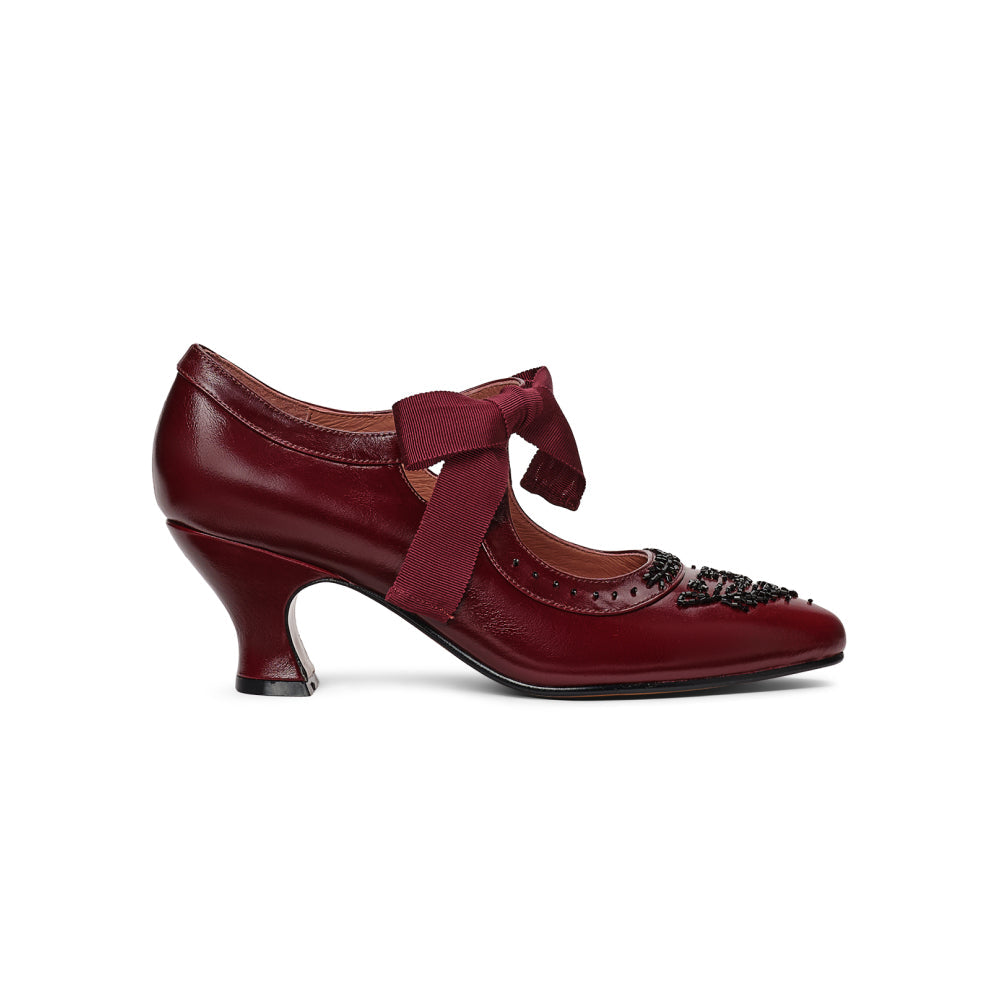 PRE-ORDER Laurel Beaded Edwardian Shoes (Burgundy/Black)