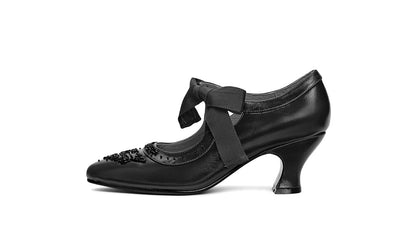 PRE-ORDER Laurel Beaded Edwardian Shoes (Burgundy/Black)