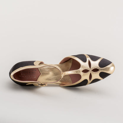Lilith Vintage Flapper T-Straps Wide (Black/Gold)