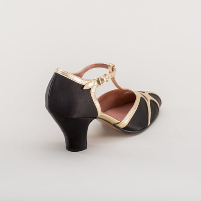 Lilith Vintage Flapper T-Straps Wide (Black/Gold)