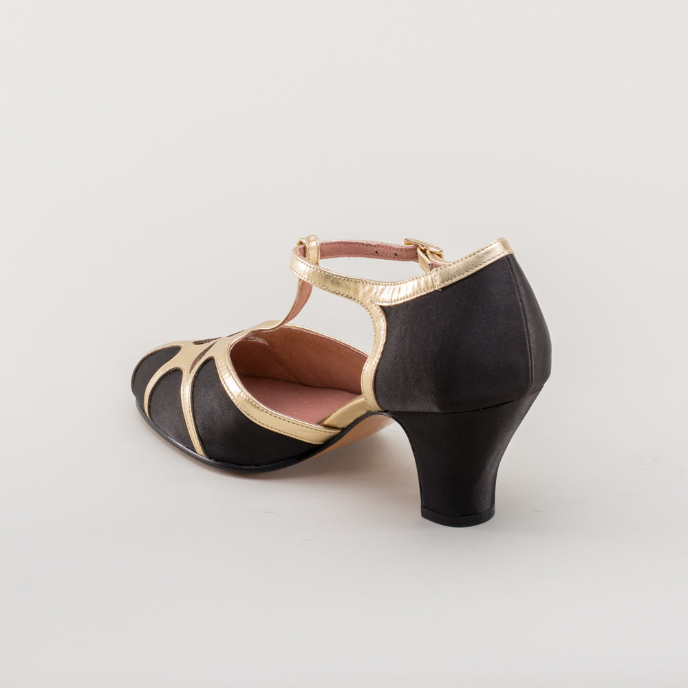 Lilith Vintage Flapper T-Straps Wide (Black/Gold)