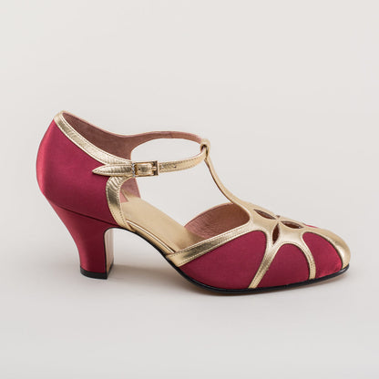 Lilith Vintage Flapper T-Straps (Burgundy/Gold)