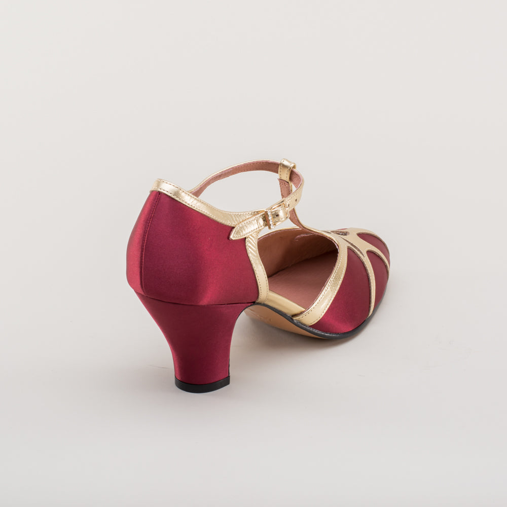 Lilith Vintage Flapper T-Straps (Burgundy/Gold)