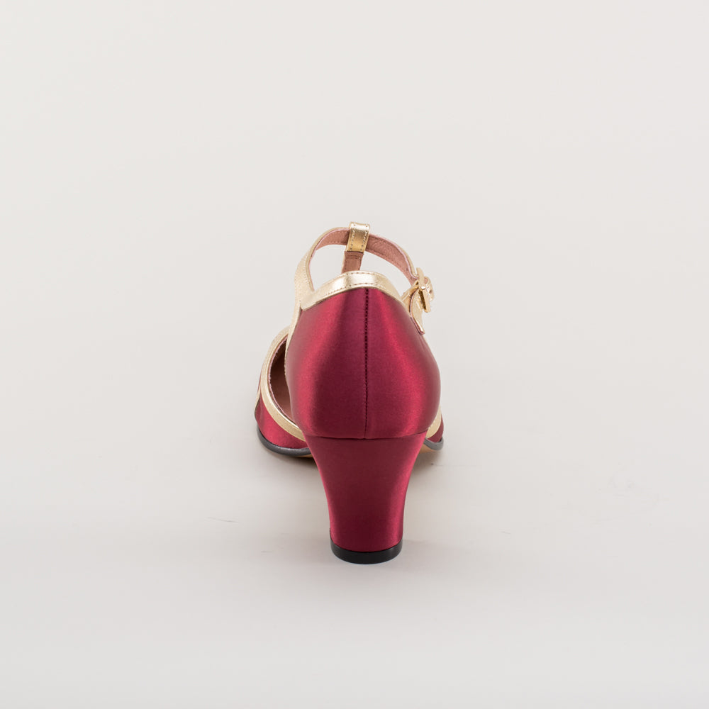 Lilith Vintage Flapper T-Straps Wide (Burgundy/Gold)