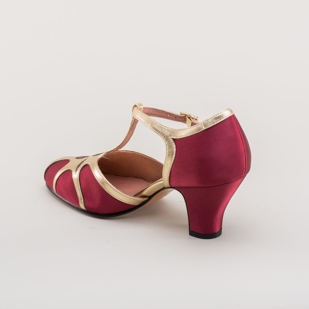Lilith Vintage Flapper T-Straps (Burgundy/Gold)