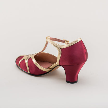 Lilith Vintage Flapper T-Straps Wide (Burgundy/Gold)