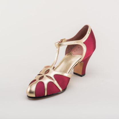 Lilith Vintage Flapper T-Straps Wide (Burgundy/Gold)