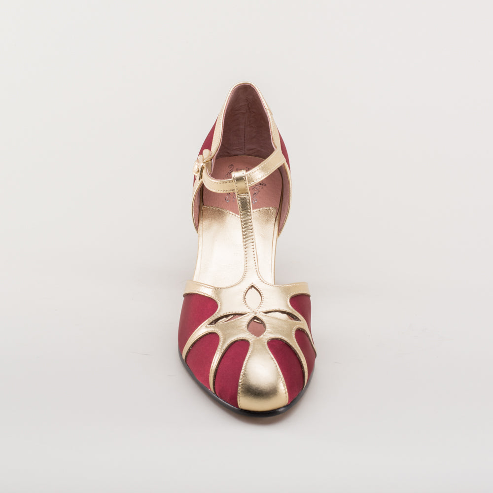 Lilith Vintage Flapper T-Straps (Burgundy/Gold)