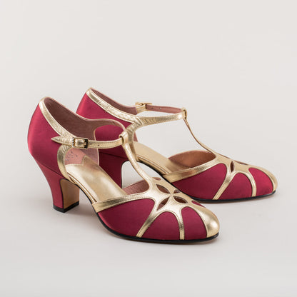Lilith Vintage Flapper T-Straps (Burgundy/Gold)