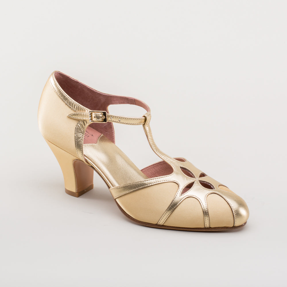 Lilith Vintage Flapper T-Straps Wide (Gold/Gold)