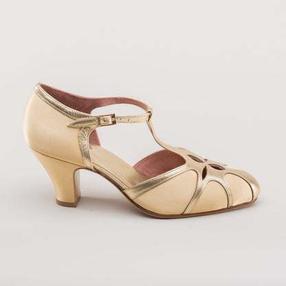 Lilith Vintage Flapper T-Straps Wide (Gold/Gold)